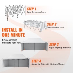 Paviljonkiteltta 500D polyuretaanipinnoitettu kangas 3,05×6,10 m valkoinen irrotettavat sivuseinät säilytyspussi
