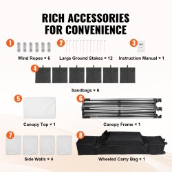 Paviljonkiteltta 500D polyuretaanipinnoitettu kangas 3,05×6,10 m valkoinen irrotettavat sivuseinät säilytyspussi