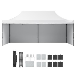 Paviljonkiteltta 500D polyuretaanipinnoitettu kangas 3,05×6,10 m valkoinen irrotettavat sivuseinät säilytyspussi