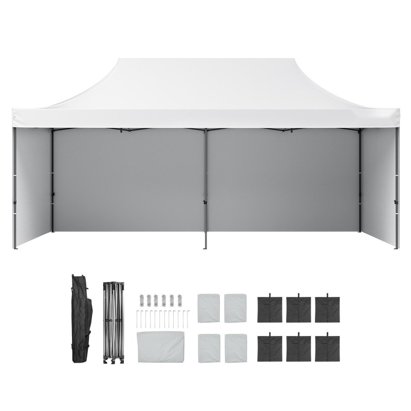 Paviljonkiteltta 500D polyuretaanipinnoitettu kangas 3,05×6,10 m valkoinen irrotettavat sivuseinät säilytyspussi