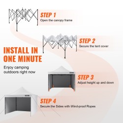 Taitettava paviljonkiteltta 304,8 x 304,8 cm valkoinen 500D PU-kuomu sivuseinät säilytyslaukku