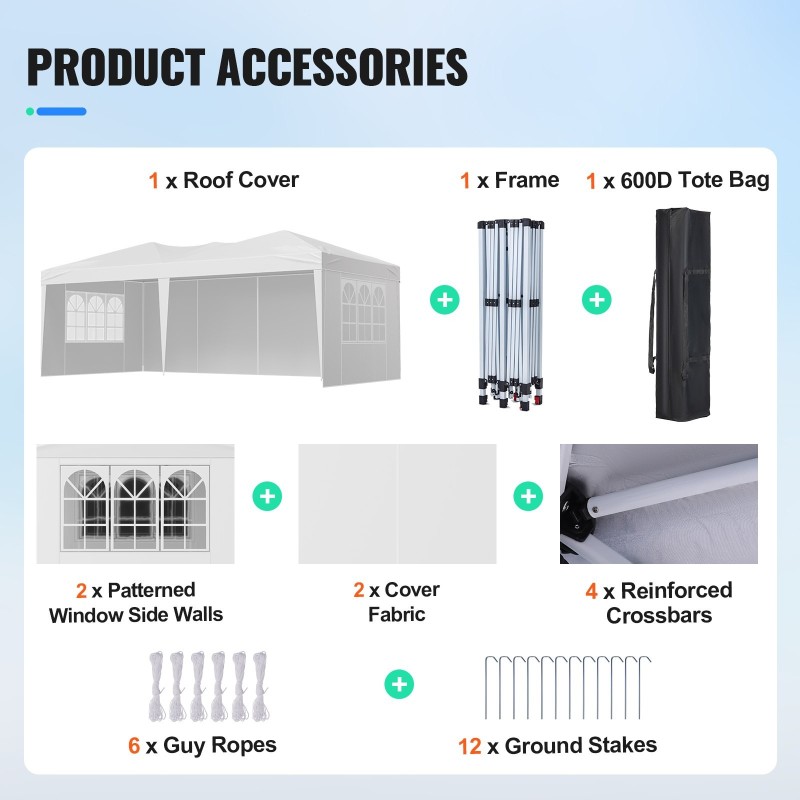Kokoontaittuva katos rautaputkirunko 5,9 x 2,96 m kahdella ikkunalla