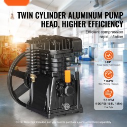 Kompressoripää öljyvoideltu hihnakäyttöinen 3 hv kaksoissylinterinen 164 l/min 8 bar