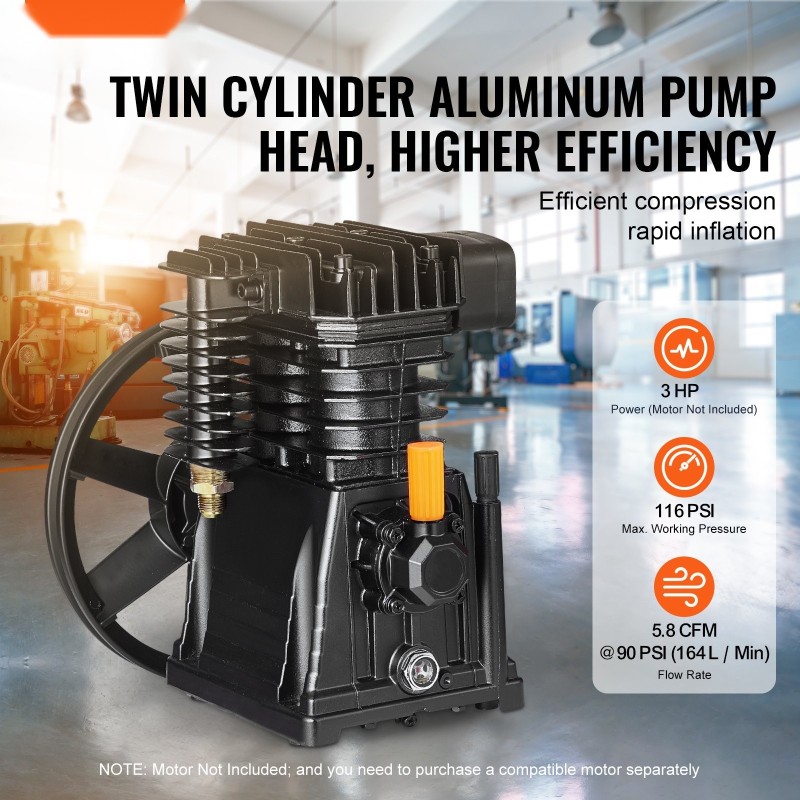 Kompressoripää öljyvoideltu hihnakäyttöinen 3 hv kaksoissylinterinen 164 l/min 8 bar