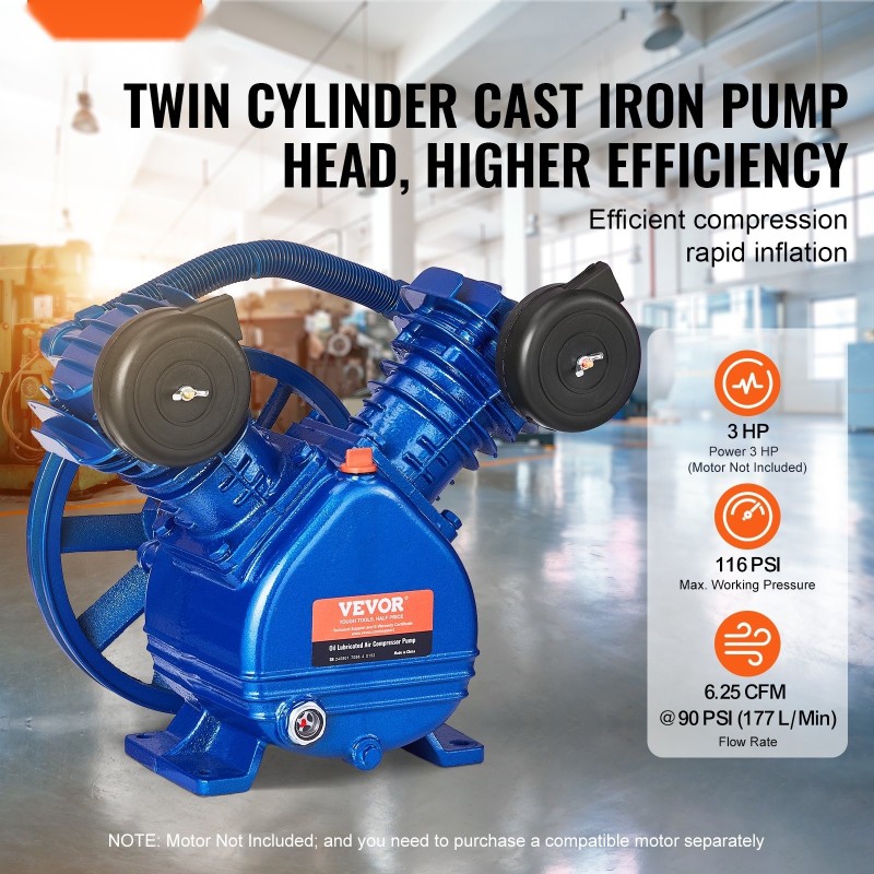 Kompressoripää kaksisylinterinen öljyvoideltu V-tyypin valurautainen 3 hv