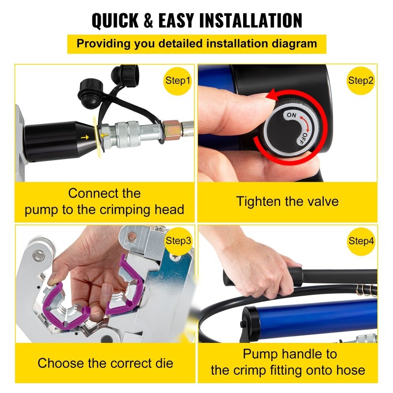 Erotettava hydraulinen letkupuristin alumiiniseosrunko 5/16–5/8 tuuman ilmastointiletkuille seitsemän leukasarjaa