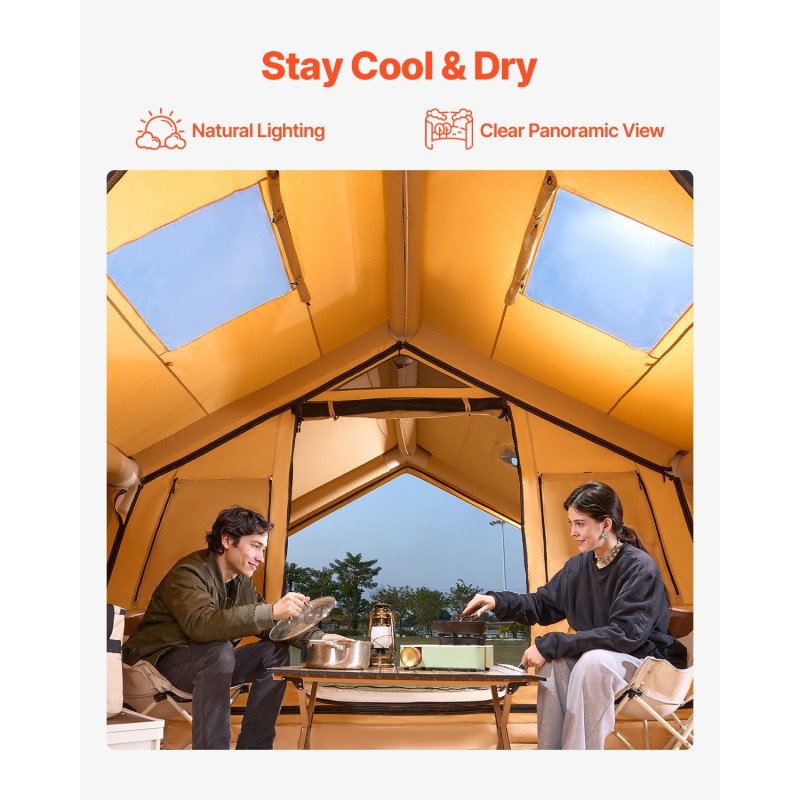 Ilmatäytteinen polyesteripuuvillateltta 8–12 hengelle neljän vuodenajan kamiinavarauksella