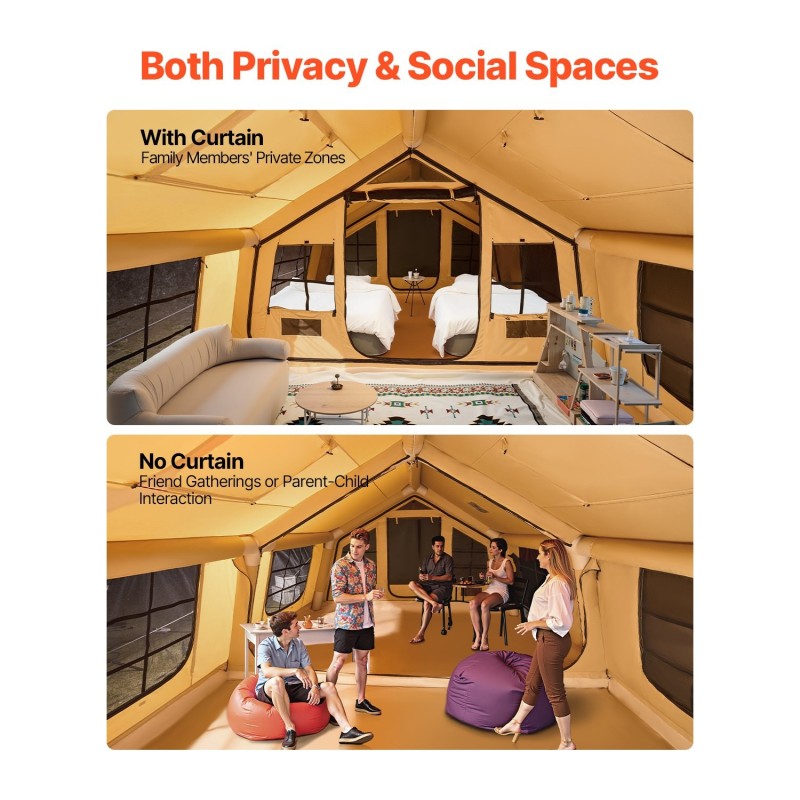 Ilmatäytteinen polyesteripuuvillateltta 8–12 hengelle neljän vuodenajan kamiinavarauksella