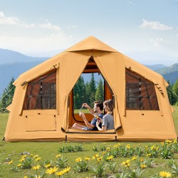 Ilmatäytteinen polyesteripuuvillateltta 8–12 hengelle neljän vuodenajan kamiinavarauksella