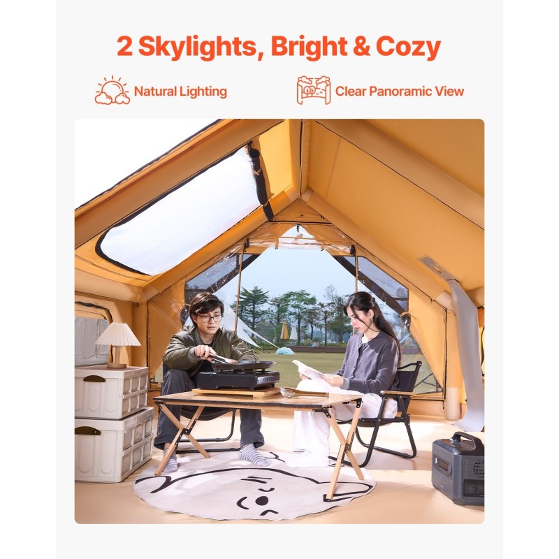 Täytettävä teltta polyesteripuuvillaa 5–8 hengelle markiisilla ja kahdella kattoikkunalla