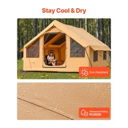 Täytettävä teltta polyesteripuuvillaa 5–8 hengelle markiisilla ja kahdella kattoikkunalla