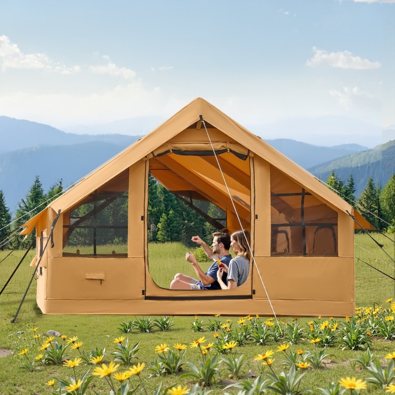 Täytettävä teltta polyesteripuuvillaa 5–8 hengelle markiisilla ja kahdella kattoikkunalla