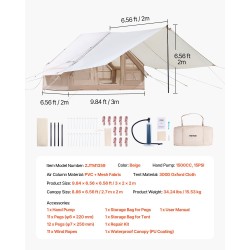 Ilmatäytteinen retkiteltta 300D oxford-kangas 3–5 hengelle käsipumpulla katoksella kamiinaventtiilillä