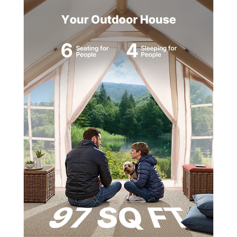 Ilmatäytteinen 4–6 hengen teltta 300D Oxford kangas neljän vuodenajan retkeilyyn