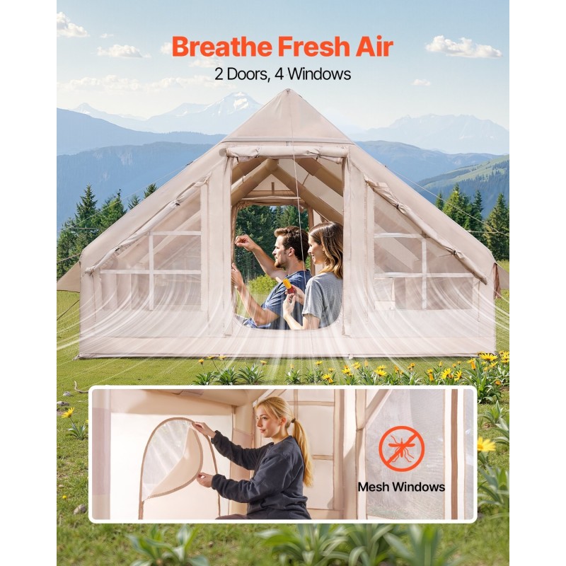 Ilmatäytteinen teltta 5–8 hengelle 300D Oxford kangas käsipumpulla liesiaukolla