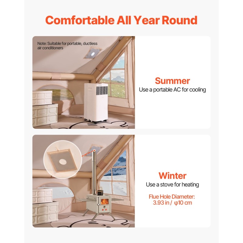 Ilmatäytteinen teltta 5–8 hengelle 300D Oxford kangas käsipumpulla liesiaukolla