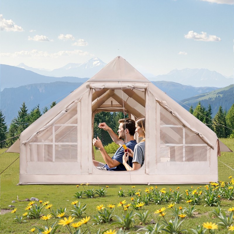 Ilmatäytteinen teltta 5–8 hengelle 300D Oxford kangas käsipumpulla liesiaukolla