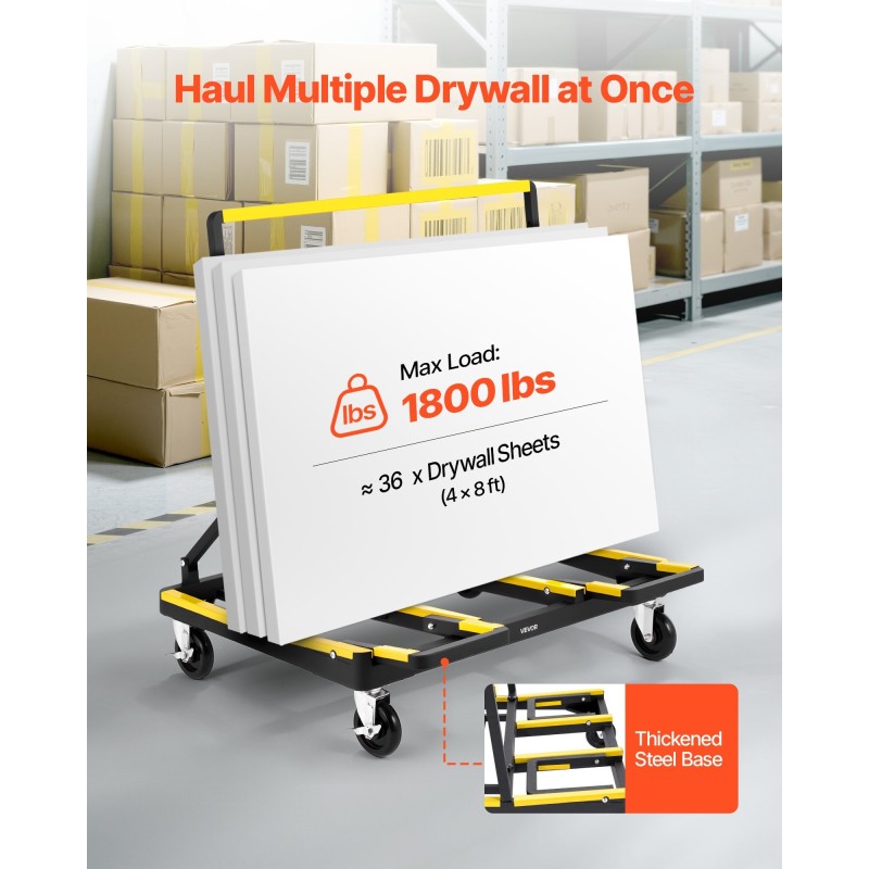 Kipsilevykärry teräsrunko 816 kg kuorma taitettava säädettävä lastausalusta neljä kääntyvää pyörää sidontahihna