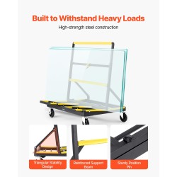 Kipsilevykärry teräsrunko 816 kg kuorma taitettava säädettävä lastausalusta neljä kääntyvää pyörää sidontahihna