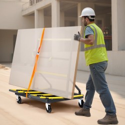 Kipsilevykärry teräsrunko 816 kg kuorma taitettava säädettävä lastausalusta neljä kääntyvää pyörää sidontahihna