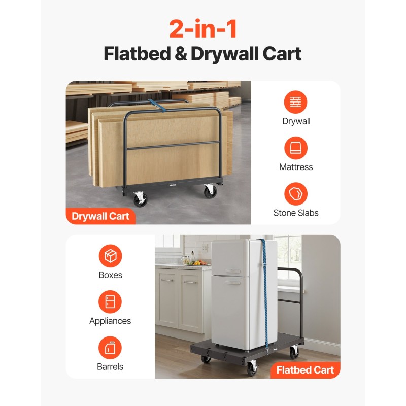 Teräs levykärry ja tasovaunu 816,5 kg kantavuus 91,4 x 61 cm alusta