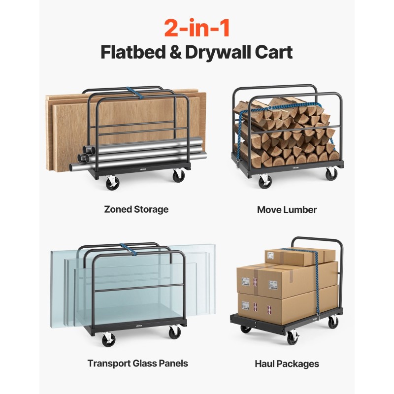 Kipsilevykärry ja tasovaunu teräsrunkoinen 816 kg 12,5 mm pyörillä