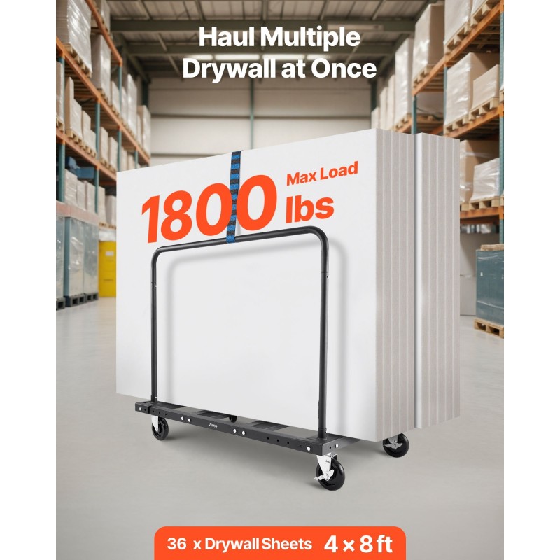 Kuivalevyjen kuljetuskärry teräspohjainen 816,5 kg kantavuus sidontavyöllä ja kaksi sivukaidetta