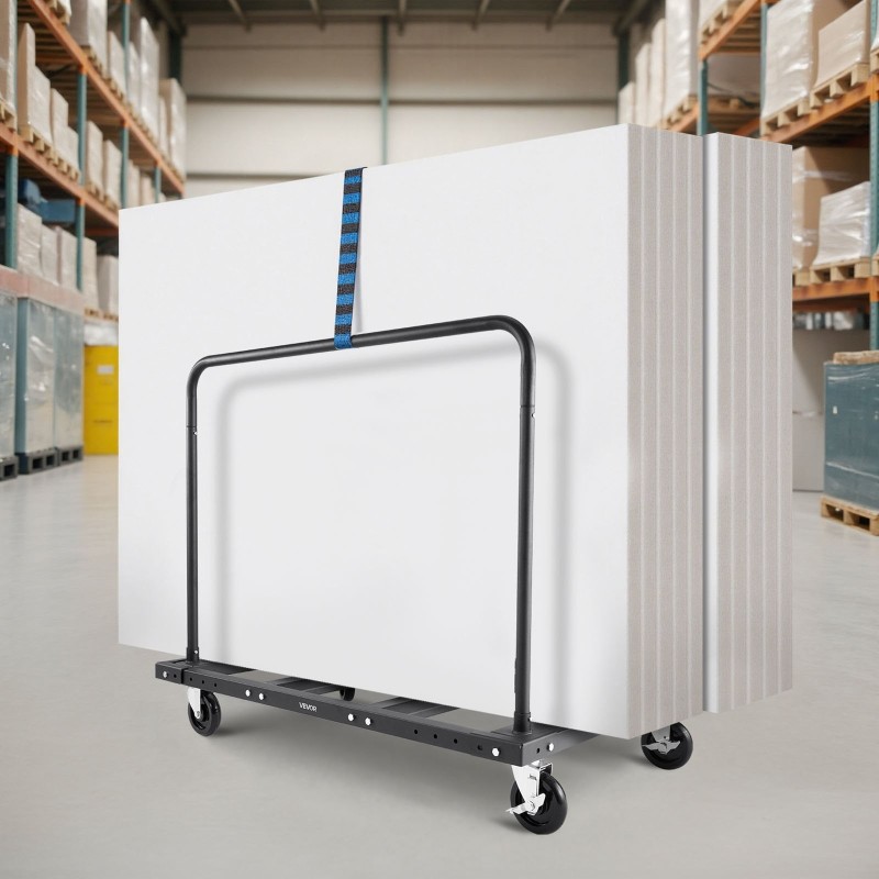 Kuivalevyjen kuljetuskärry teräspohjainen 816,5 kg kantavuus sidontavyöllä ja kaksi sivukaidetta