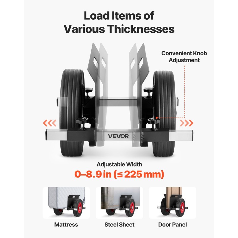 Paneelivaunu teräsrunko 453,6 kg kantavuus 25 cm kumipyörillä säädettävällä puristimella