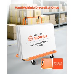 Levyvaunu teräsrunkoinen 816,5 kilogramman kantavuudella neljä kääntyvää pyörää kiristettävä sidontaliina levymateriaaleille