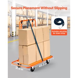 Levyvaunu teräsrunkoinen 816,5 kilogramman kantavuudella neljä kääntyvää pyörää kiristettävä sidontaliina levymateriaaleille