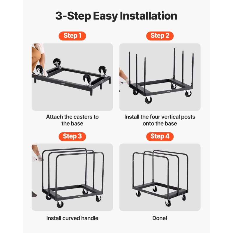 Kuivalevyvaunu teräsrunko 816,5 kilogramman kantavuus 12,5 millimetrin kääntöpyörillä sidontaliinalla ja kolmella sivukaiteella