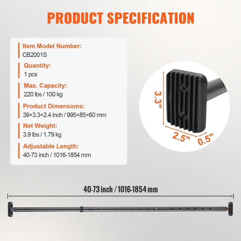 Säädettävä kuormatanko hiiliteräs 1016–1854 mm 1 kpl ajoneuvoihin