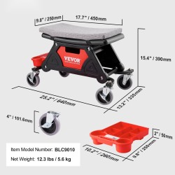 Mekaanikon rullaistuin 136 kilogramman kantavuus 4 tuuman pyörät kolme ulosvedettävää lokeroa
