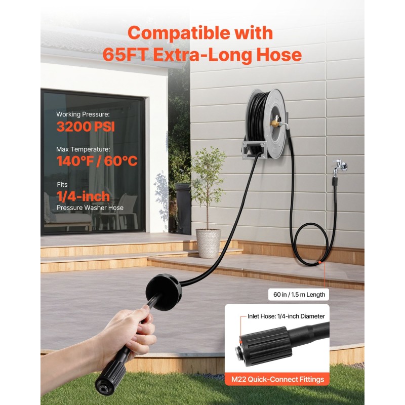 Teräksinen painepesurin letkukela 19,8 m 11,5 mm 3200 PSI