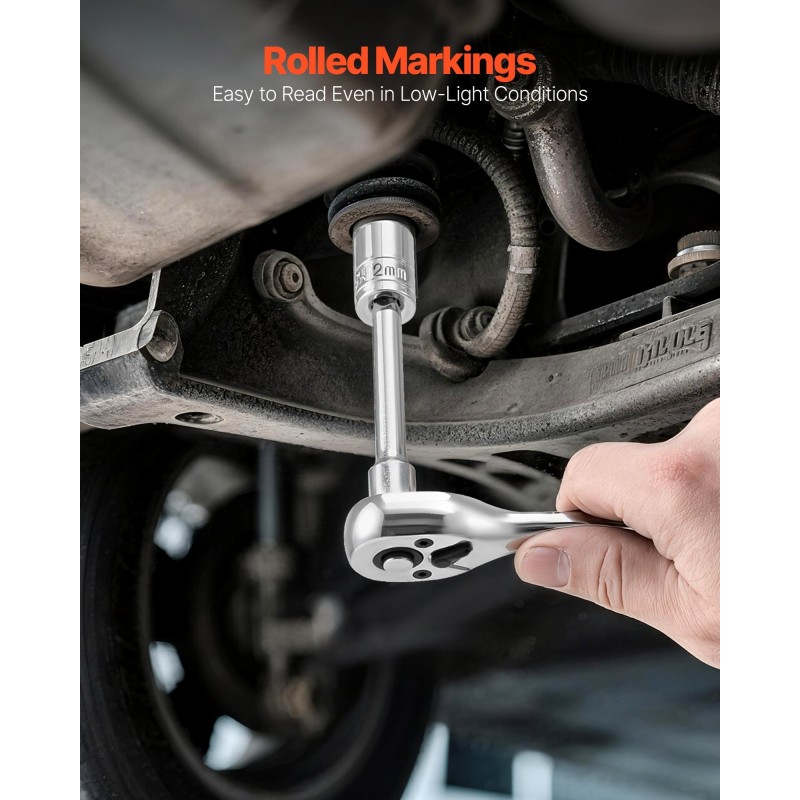 Hylsysarja CR-V-seosteräs 39-osainen 9,5 ja 6,4 mm vetoaukolla SAE ja metriset koot