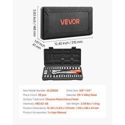 Hylsysarja CR-V-seosteräs 39-osainen 9,5 ja 6,4 mm vetoaukolla SAE ja metriset koot