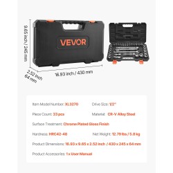 Hylsysarja 33-osainen 1/2-tuumainen 12,7 mm CR-V-seosteräs SAE ja metrinen