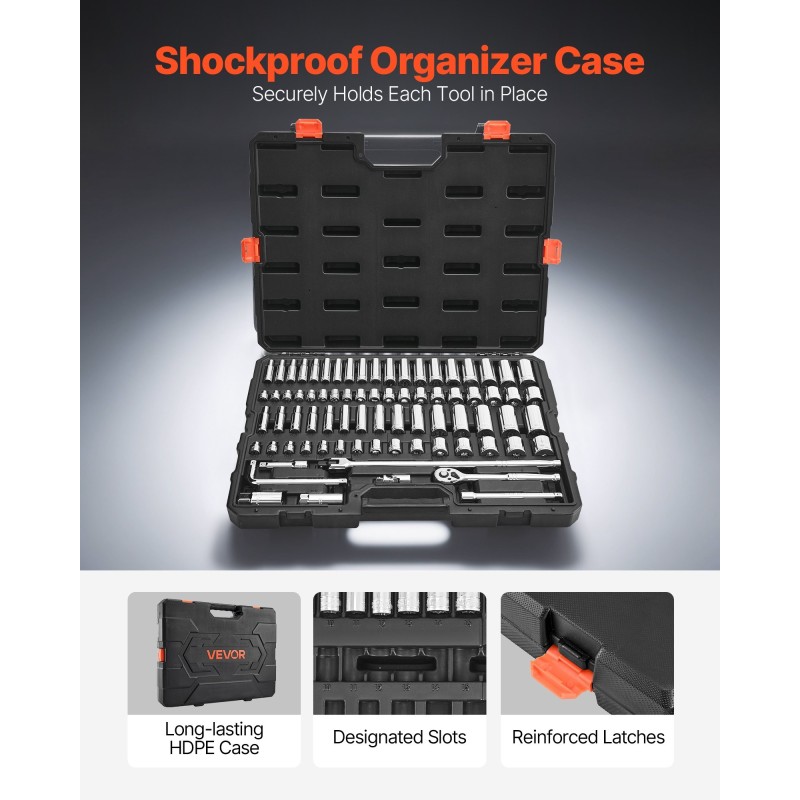 Hylsy- ja räikkäsarja 76-osainen CR-V-seosteräksestä 9,5 millimetrin väännöllä