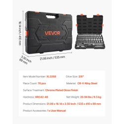 Hylsy- ja räikkäsarja 76-osainen CR-V-seosteräksestä 9,5 millimetrin väännöllä