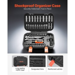 Hylsy- ja räikkäsarja 70 osaa 1/4 tuuma 6,4 mm CR-V-seosteräksestä