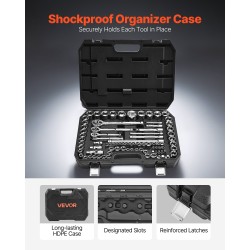 Hylsy- ja räikkäsarja 86 osaa CR-V-seosterästä 1/4 3/8 1/2 tuumaa autoihin