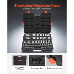 Hylsysarja 104 osaa CR-V-seosteräs kromipinnoite 3/8 tuuman vetokanta 6–24 mm