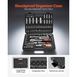 Hylsysarja CR-V-seosteräs 108 osaa 4–32 mm 6,4 ja 12,7 mm vetoon autohuoltoon