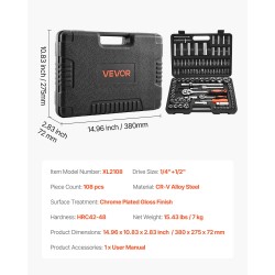 Hylsysarja CR-V-seosteräs 108 osaa 4–32 mm 6,4 ja 12,7 mm vetoon autohuoltoon