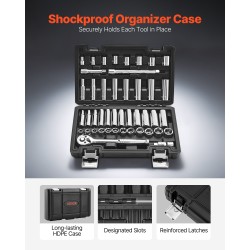 Hylsysarja 44 osaa kromivanadiiniseosteräs 9,5 mm veto tuuma- ja metrikoossa säilytyskotelolla