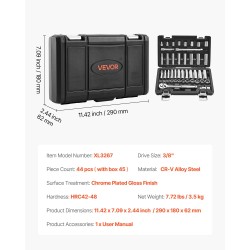 Hylsysarja 44 osaa kromivanadiiniseosteräs 9,5 mm veto tuuma- ja metrikoossa säilytyskotelolla