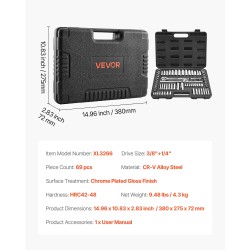 Hylsy- ja räikkäsarja 69 osaa seosteräksinen 9,5 ja 6,4 mm autohuoltoon