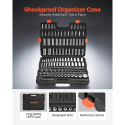 163-osainen hylsy- ja työkalusarja kromipinnoitettu CR-V-seosteräs 6,35 9,53 12,7 mm