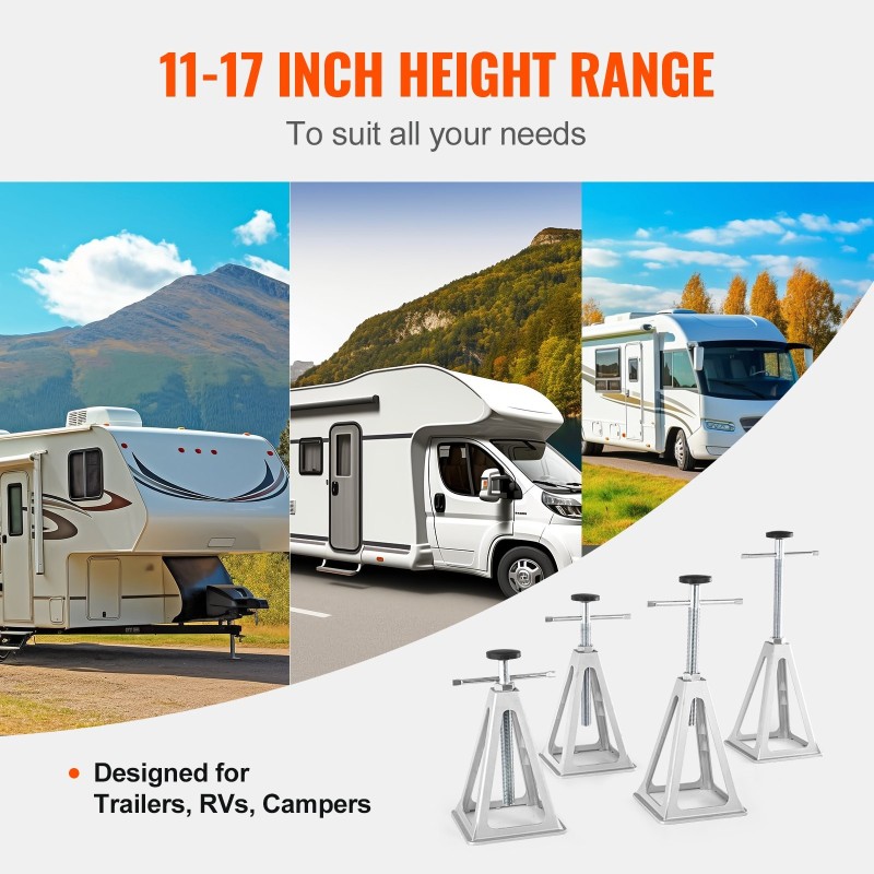 Tukijalat alumiinirunko 4 kpl matkailuautoille perävaunuille säädettävät 280–435 mm 2,72 t kantavuus